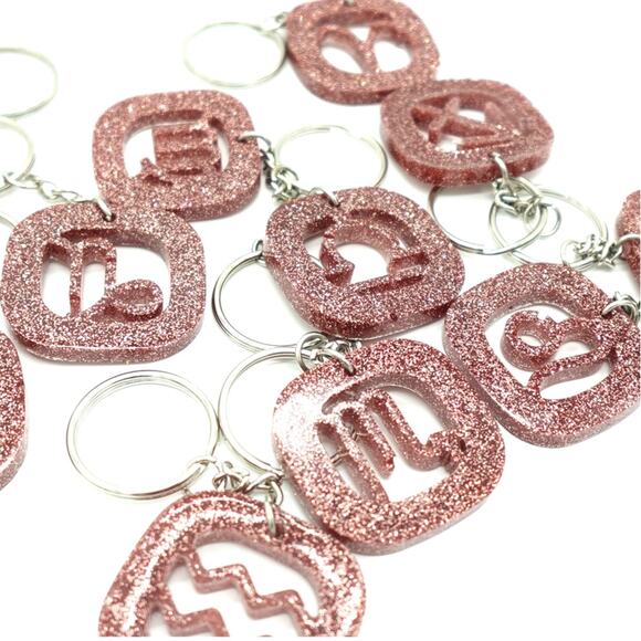 Rose Glitter Gold ZODIAC Charm Keychain - Picture 1 of 11